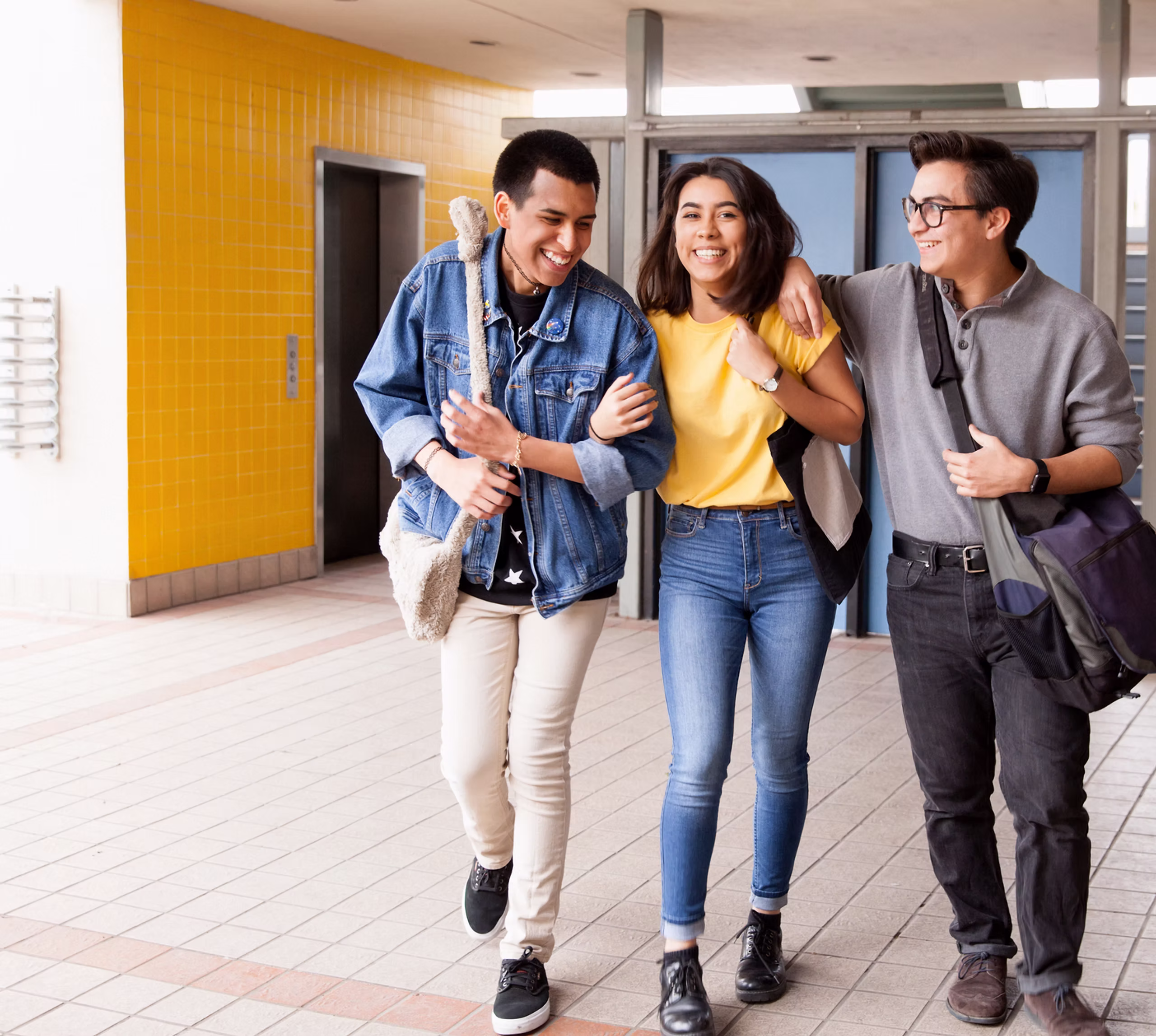 High school friends walking together